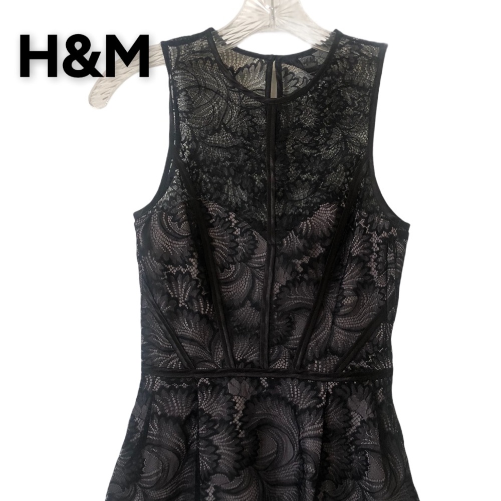 H&M Sleeveless Lace Peplum Top Black Xs